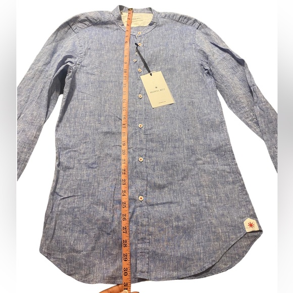 Manuel Ritz, band, Men's Light Blue, Flax Linen blend Button Down NWT $150 - Picture 4 of 12